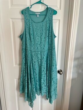 Isaac Mizrahi Live! Teal Crochet-Trim Lace sleeveless dress size 2X